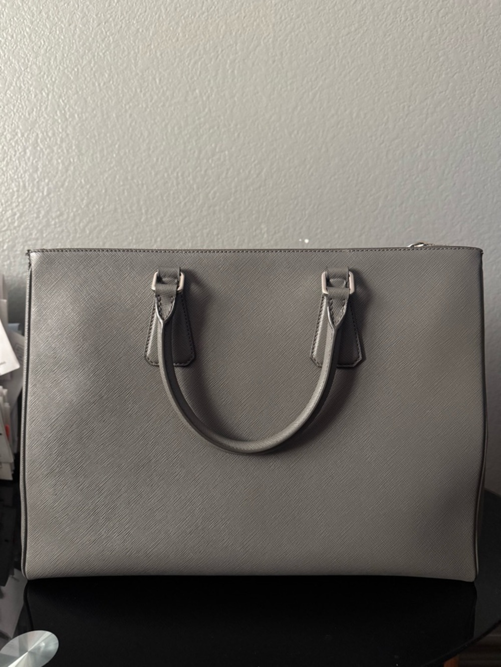 Prada Galleria |  Silver-Gray Saffiano Leather Structured Satchel - Picture 3 of 13
